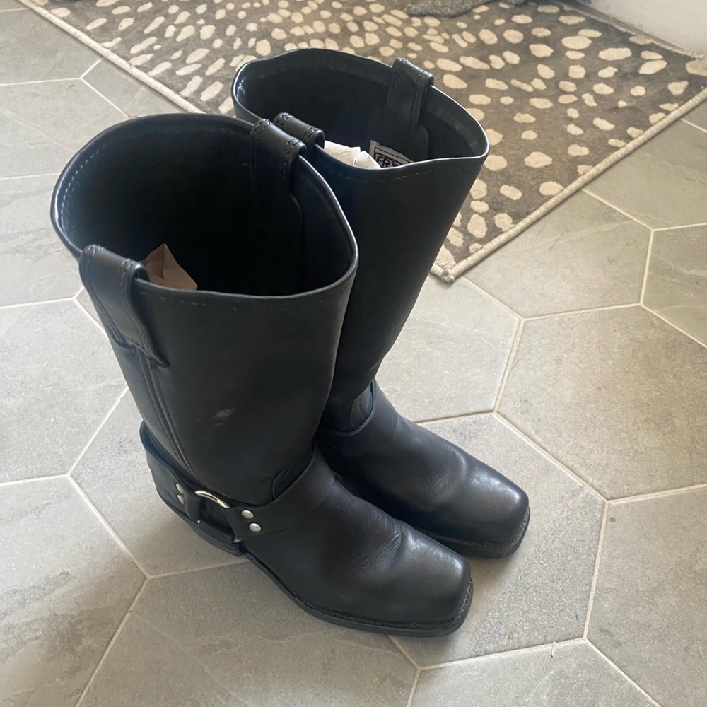 cute Frye black leather boots. Worn once or twice. Great shape. Size 6.5.